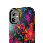 Neon Crochet Floral Tough Phone Case – Vibrant Retro Handmade Pattern Printify