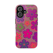 Retro Neon Groovy Flowers Tough Phone Case – 70s Psychedelic Floral Pattern Printify
