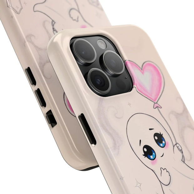 Sad Ghost with Heart Balloon Kawaii Tough Phone Case LavenderCeleste