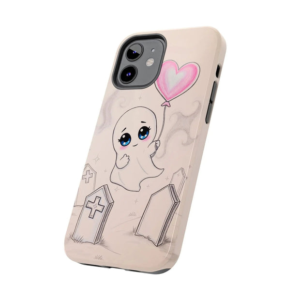Sad Ghost with Heart Balloon Kawaii Tough Phone Case LavenderCeleste