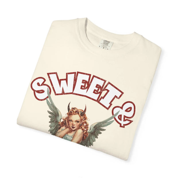 Sweet & Sinful Angel Devil Retro Comfort Colors Tee LavenderCeleste