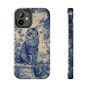 Maine Coon Toile Tough Phone Case – Vintage Blue Floral Cat Pattern - LavenderCeleste