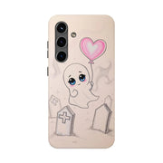 Sad Ghost with Heart Balloon Kawaii Tough Phone Case LavenderCeleste