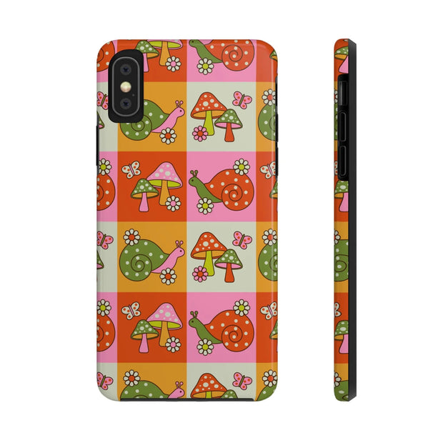 Retro Groovy Snail and Mushroom Tough Phone Case LavenderCeleste