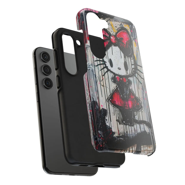 Goth Bow Cat Graffiti Pop Art Tough Phone Case LavenderCeleste