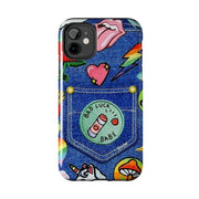 Retro Kidcore Denim Patch Tough Phone Case LavenderCeleste