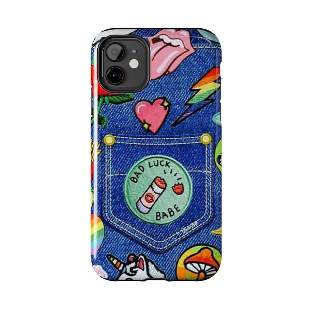 Retro Kidcore Denim Patch Tough Phone Case LavenderCeleste