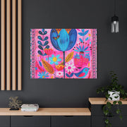 Whimsical Pink Blue Floral Matte Canvas Art - LavenderCeleste