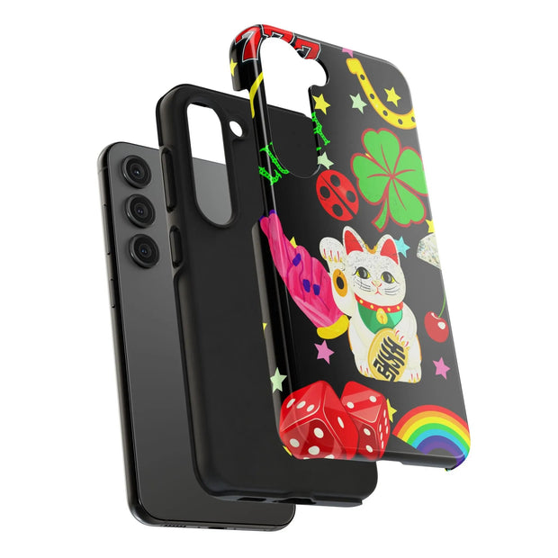 Lucky Symbols Tough Phone Case – 777 Dice Rainbow Maneki Neko Design - LavenderCeleste