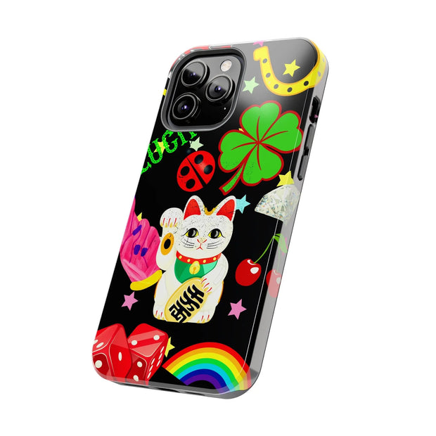 Lucky Symbols Tough Phone Case – 777 Dice Rainbow Maneki Neko Design - LavenderCeleste