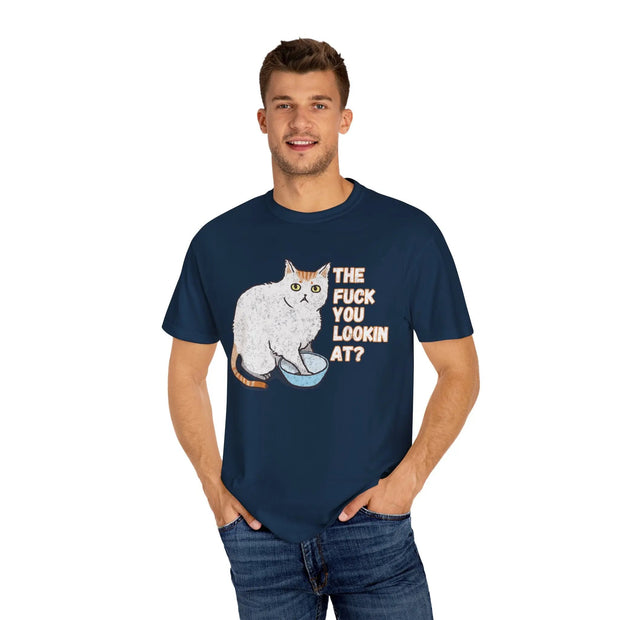 The Fuck You Lookin At Cat Comfort Colors Tee LavenderCeleste