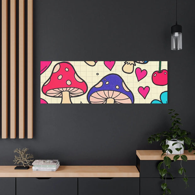 Kawaii Mushroom Cherry Flower Matte Canvas Print LavenderCeleste