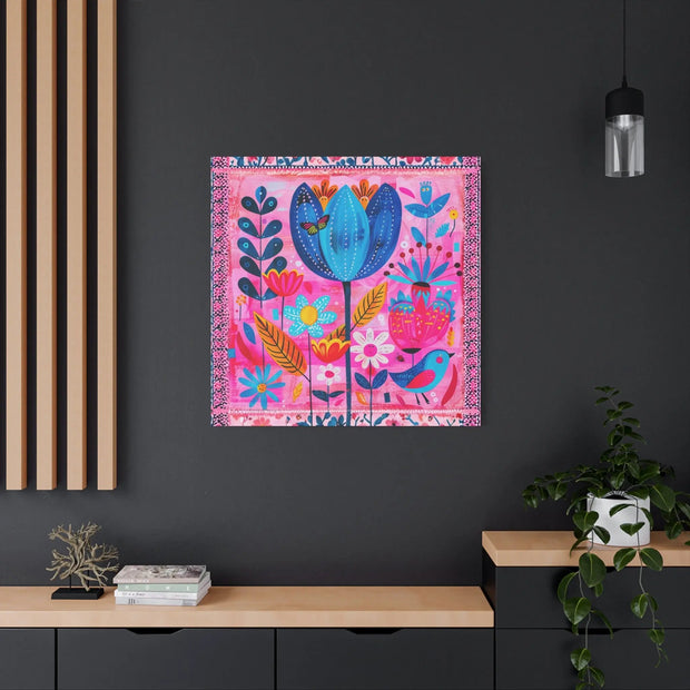 Whimsical Pink Blue Floral Matte Canvas Art LavenderCeleste
