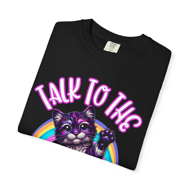 Talk to the Jellybeans Rainbow Cat Comfort Colors Tee LavenderCeleste