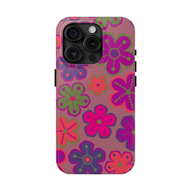 Retro Neon Groovy Flowers Tough Phone Case – 70s Psychedelic Floral Pattern Printify