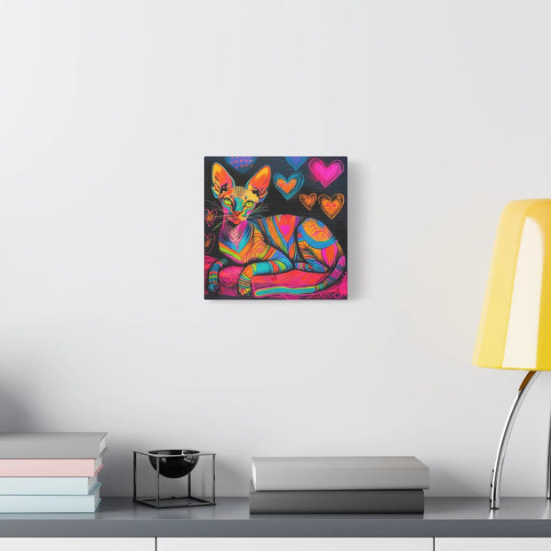 Neon Sphynx Love Pop Art Matte Canvas Wall Art LavenderCeleste