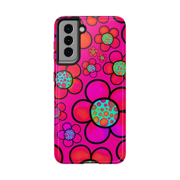 Hot Pink Retro Flower Power Tough Phone Case LavenderCeleste