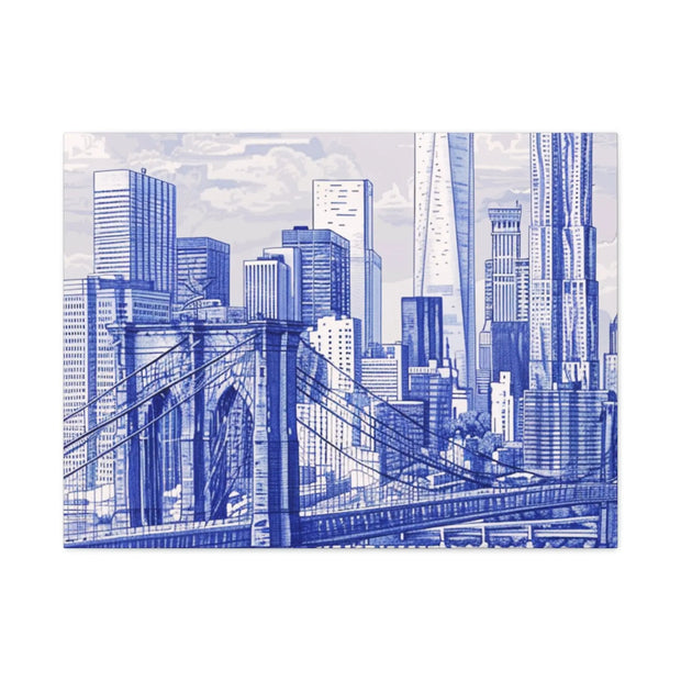 New York City Toile Art – Blue Scenic Skyline Matte Canvas Printify