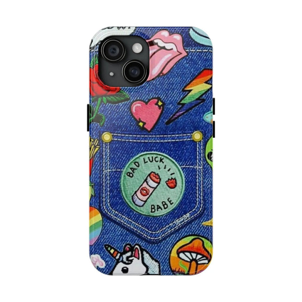 Retro Kidcore Denim Patch Tough Phone Case LavenderCeleste