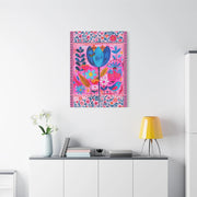 Whimsical Pink Blue Floral Matte Canvas Art LavenderCeleste