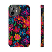 Neon Crochet Floral Tough Phone Case – Vibrant Retro Handmade Pattern Printify