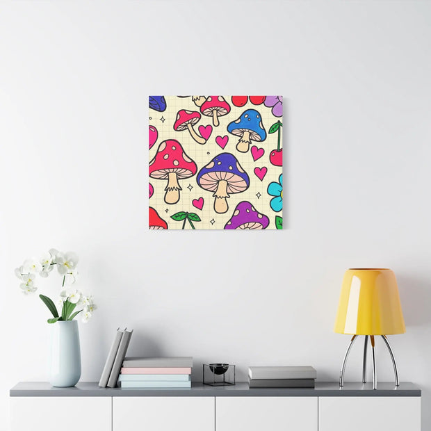 Kawaii Mushroom Cherry Flower Matte Canvas Print LavenderCeleste