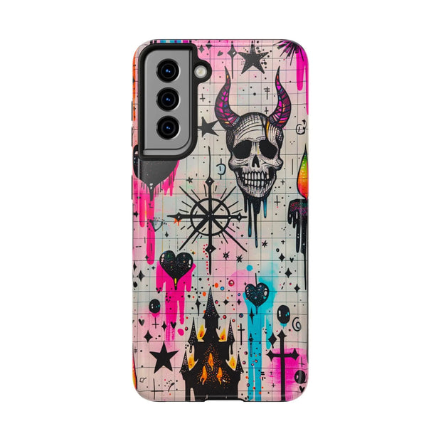 Skull Occult Neon Drip Pastel Goth Tough Phone Case LavenderCeleste