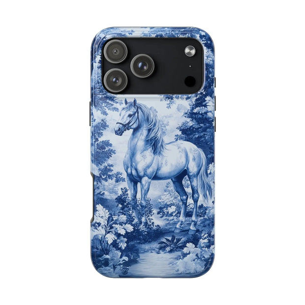 Blue Toile Horse Country Scenic Tough Phone Case LavenderCeleste