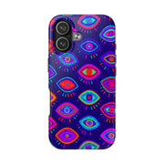 Trippy Neon Evil Eye Protective Tough Phone Case LavenderCeleste