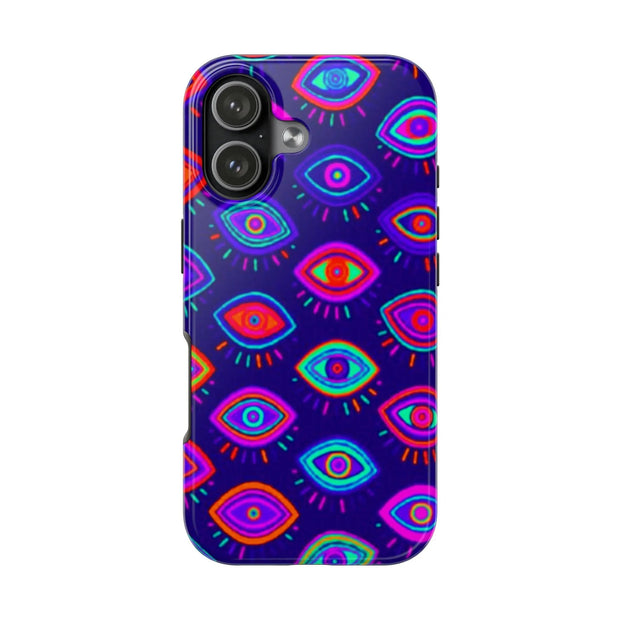 Trippy Neon Evil Eye Protective Tough Phone Case LavenderCeleste