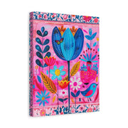 Whimsical Pink Blue Floral Matte Canvas Art LavenderCeleste