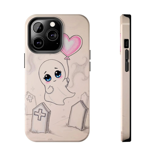Sad Ghost with Heart Balloon Kawaii Tough Phone Case LavenderCeleste