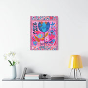 Whimsical Pink Blue Floral Matte Canvas Art LavenderCeleste