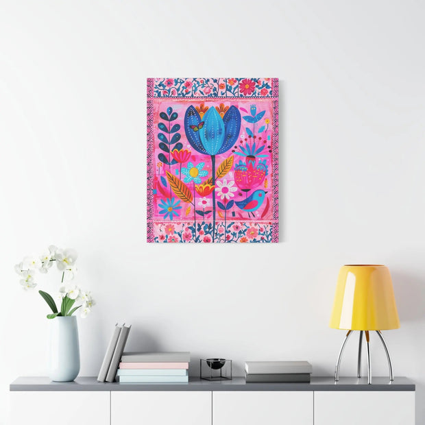 Whimsical Pink Blue Floral Matte Canvas Art LavenderCeleste
