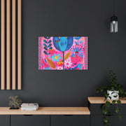 Whimsical Pink Blue Floral Matte Canvas Art - LavenderCeleste