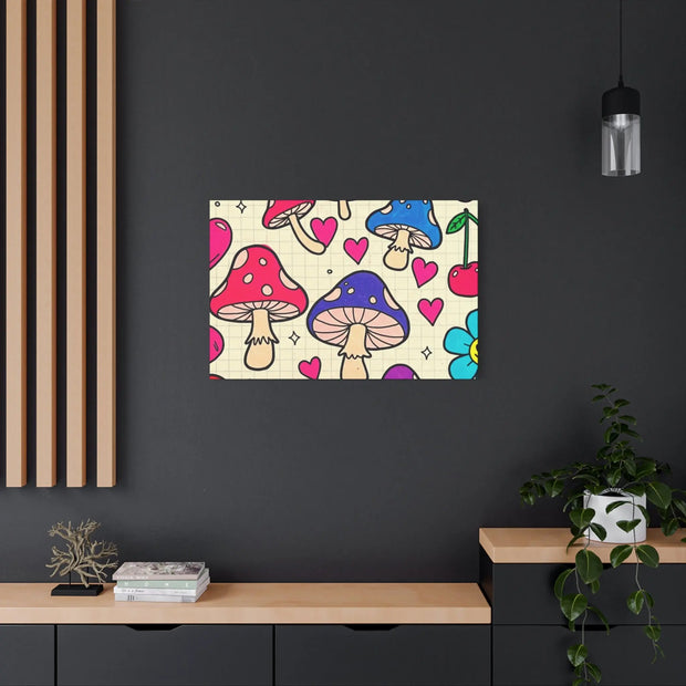 Kawaii Mushroom Cherry Flower Matte Canvas Print LavenderCeleste