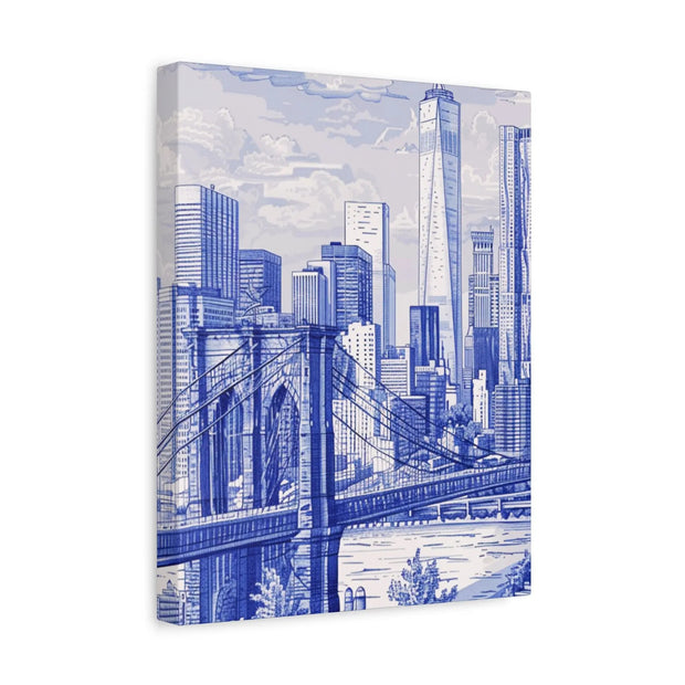 New York City Toile Art – Blue Scenic Skyline Matte Canvas Printify