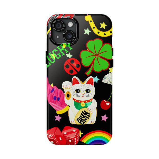 Lucky Symbols Tough Phone Case – 777 Dice Rainbow Maneki Neko Design - LavenderCeleste