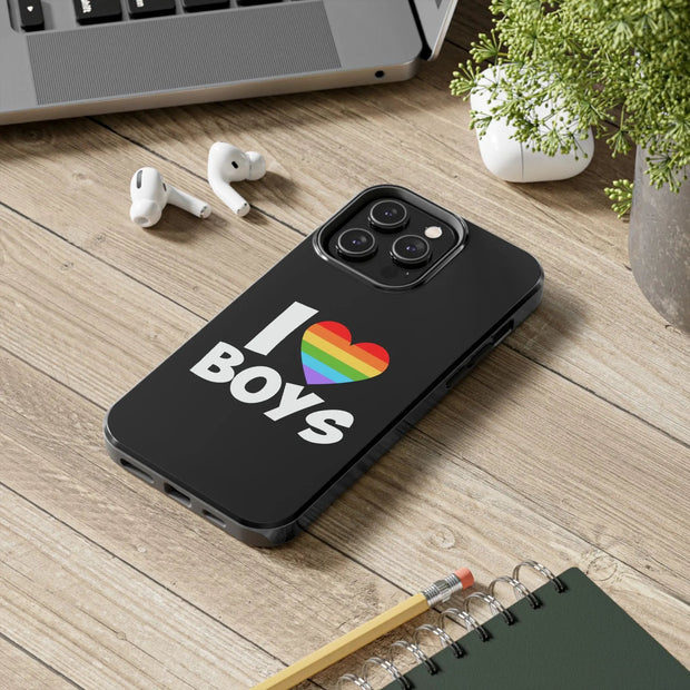 I Love Boys Pride Tough Phone Case – LGBTQ+ Rainbow Heart Design