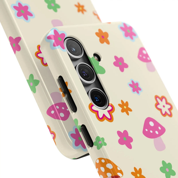 Retro Mushroom Flower Power Tough Phone Case LavenderCeleste