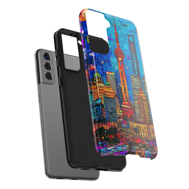 Shanghai Skyline Collage Pop Art Tough Phone Case LavenderCeleste