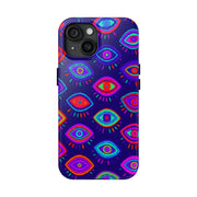 Trippy Neon Evil Eye Protective Tough Phone Case LavenderCeleste