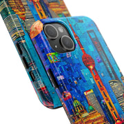Shanghai Skyline Collage Pop Art Tough Phone Case LavenderCeleste