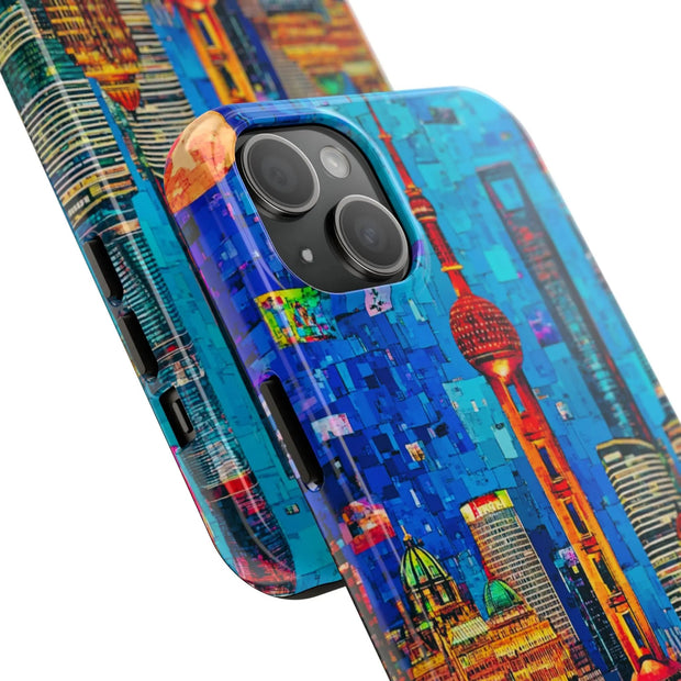 Shanghai Skyline Collage Pop Art Tough Phone Case LavenderCeleste