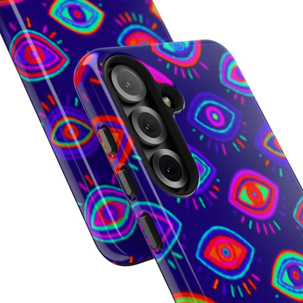 Trippy Neon Evil Eye Protective Tough Phone Case LavenderCeleste