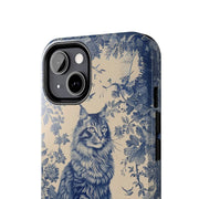 Maine Coon Toile Tough Phone Case – Vintage Blue Floral Cat Pattern - LavenderCeleste