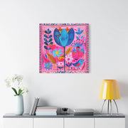 Whimsical Pink Blue Floral Matte Canvas Art LavenderCeleste