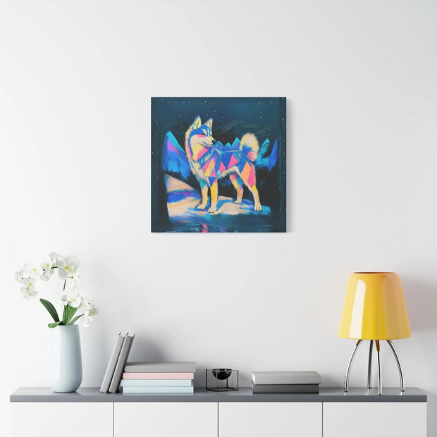 Vibrant Husky Abstract Pop Art Matte Canvas Print LavenderCeleste