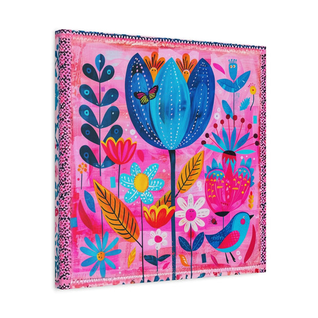 Whimsical Pink Blue Floral Matte Canvas Art LavenderCeleste