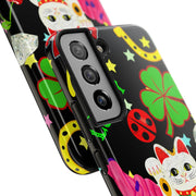 Lucky Symbols Tough Phone Case – 777 Dice Rainbow Maneki Neko Design - LavenderCeleste
